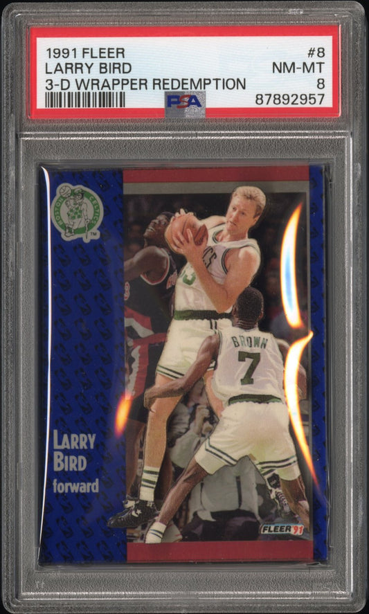 1991 Fleer Larry Bird 3-D Wrapper Redemption #8 PSA 8