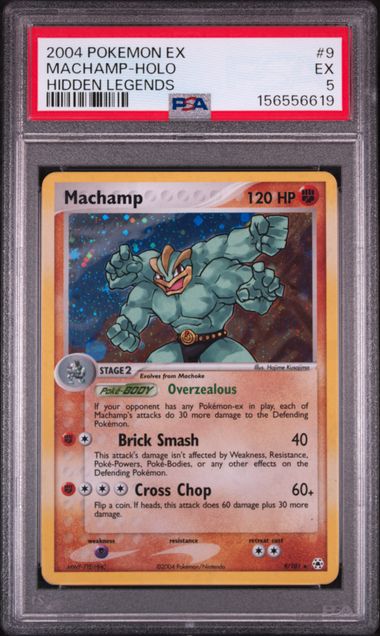 2004 POKEMON EX HIDDEN LEGENDS #9 MACHAMP-HOLO HIDDEN LEGENDS PSA 5 SC1