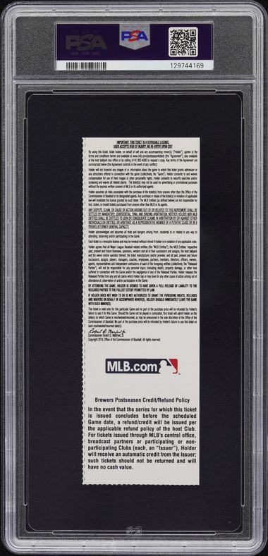2018 N.L.C.S. GAME 1-FULL #FULL BREWERS-6, DODGERS-5 BRANDON WOODRUFF-CLAYTON KERSHAW PSA 7