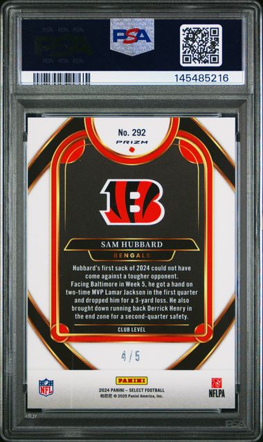 2024 PANINI SELECT #292 SAM HUBBARD GREEN SHOCK PSA 10 SC2