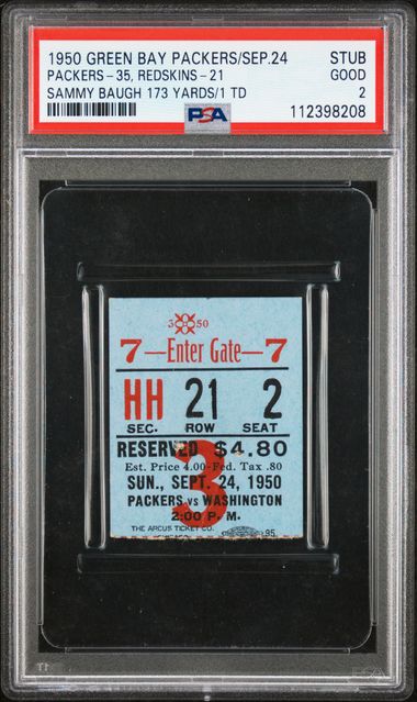 1950 GREEN BAY PACKERS-STUB #STUB PACKERS-35, REDSKINS-21 SAMMY BAUGH 173 YARDS/1 TD PSA 2