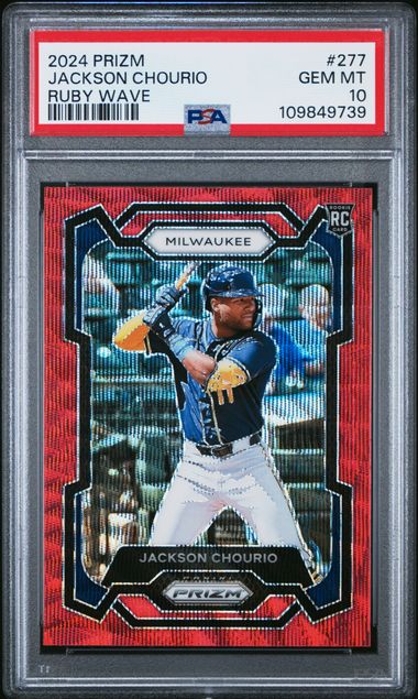2024 PANINI PRIZM #277 JACKSON CHOURIO RUBY WAVE PSA 10