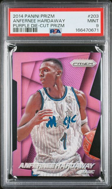 2014 PANINI PRIZM #203 ANFERNEE HARDAWAY PURPLE DIE-CUT PRIZM PSA 9