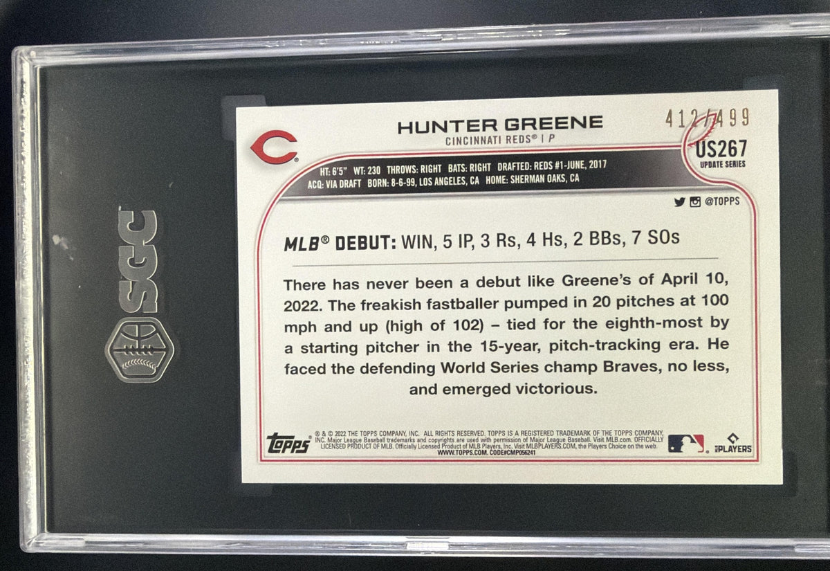 2022 Topps Update Hunter Greene Green Foil /499 #US267 RC Cincinnati Reds SGC 10