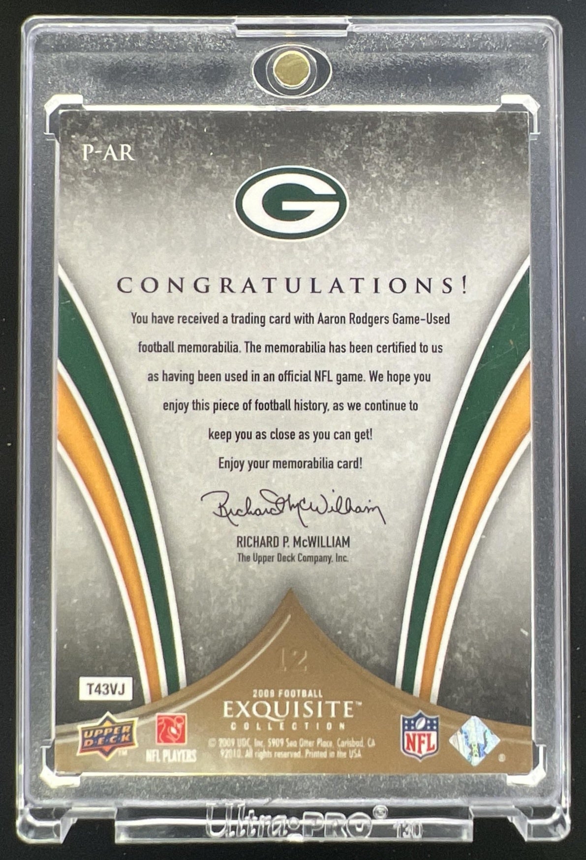 2009 Upper Deck Exquisite Collection Aaron Rodgers Patch /75 #P-AR Packers