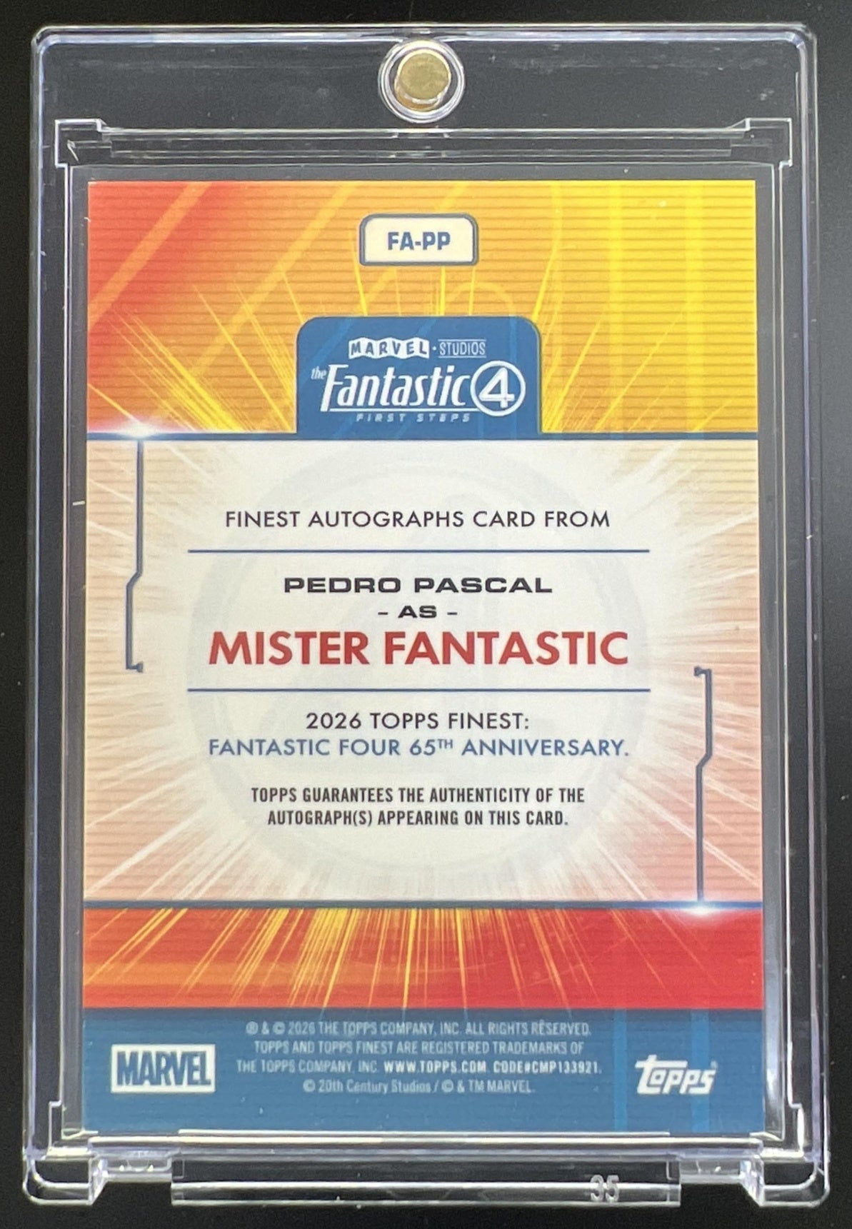 2026 Topps Marvel Finest Fantastic Four Pedro Pascal Mister Auto Orange Refractor /25 #FA-PP