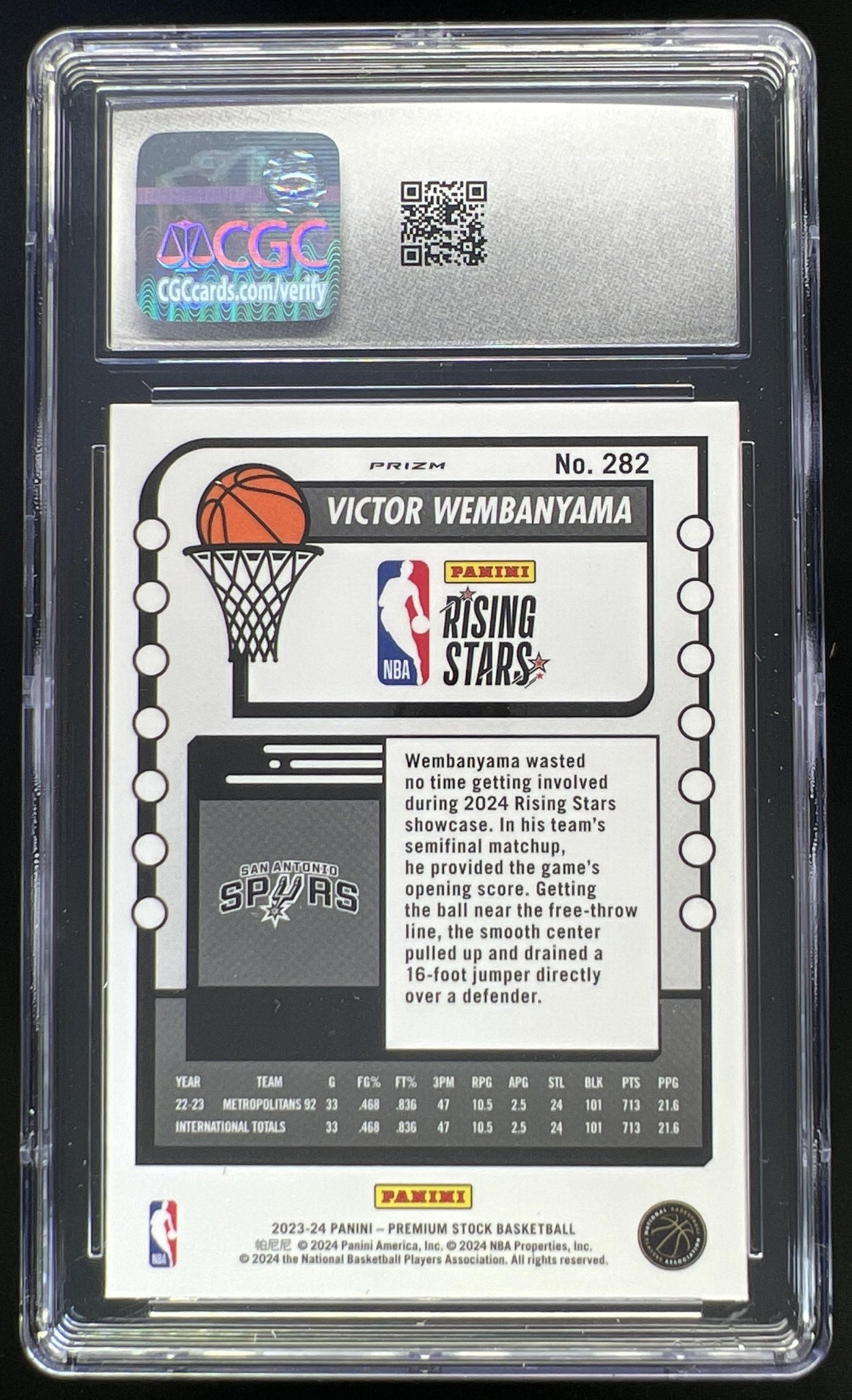 2023 Panini NBA Hoops Premium Stock Victor Wembanyama Rising Stars Seismic #282 RC Spurs CGC 10