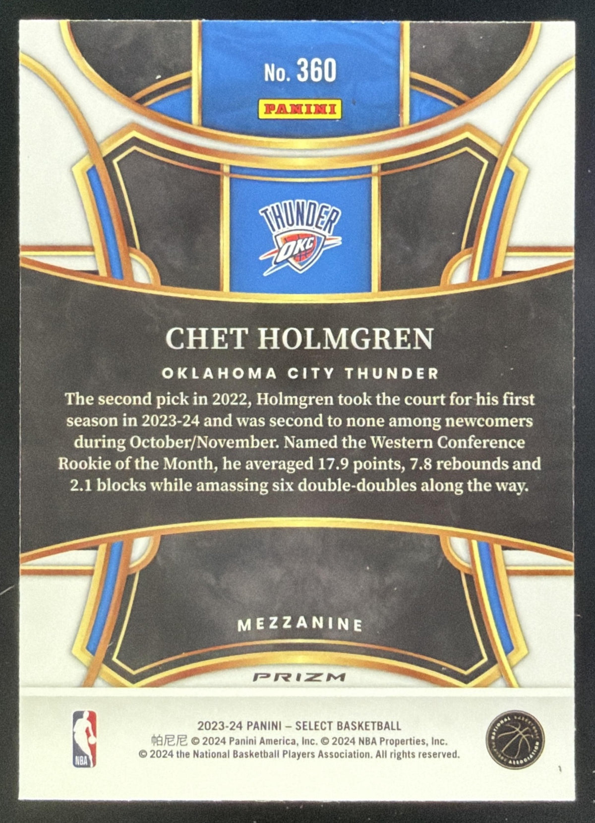 2023 Panini Select Chet Holmgren Elephant Prizm SSP #360 Mezzanine Thunder SC5