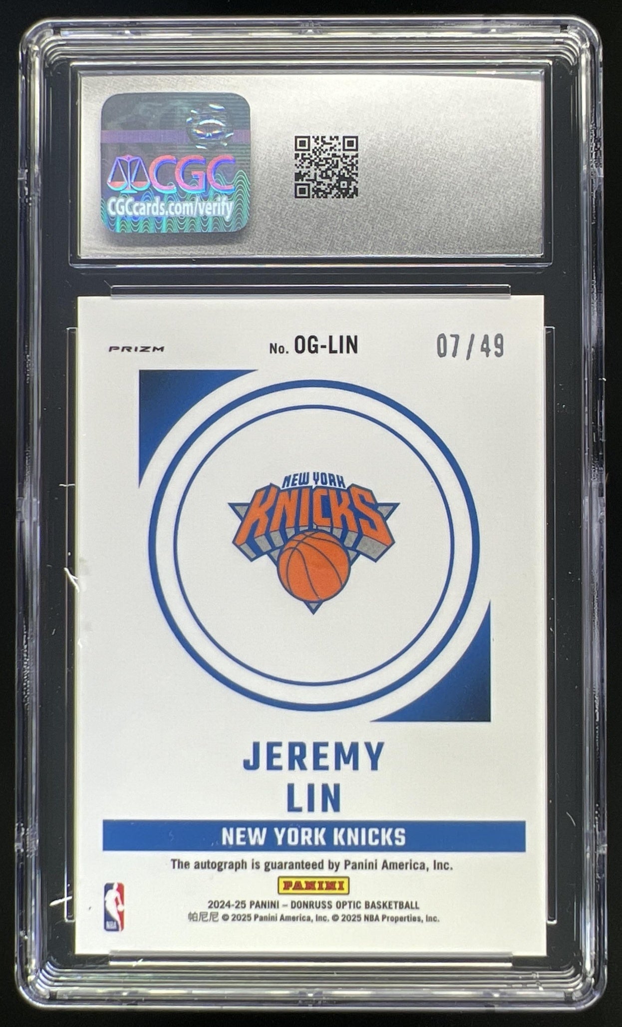 2024 Panini Donruss Optic Jeremy Lin Opti-Graphs Holo /49 #OG-LIN Auto Knicks CGC 9