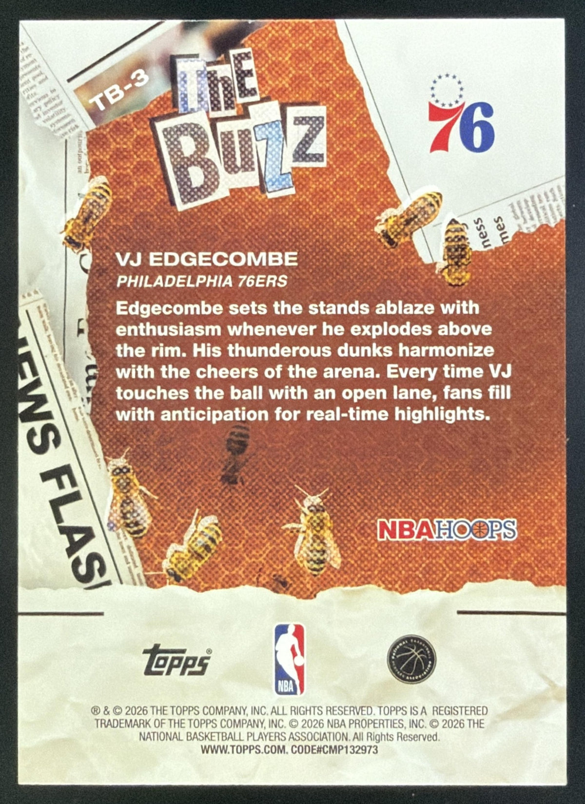 2025-26 Topps Hoops VJ Edgecombe The Buzz Green #TB-3 RC Philadelphia 76ers SC5