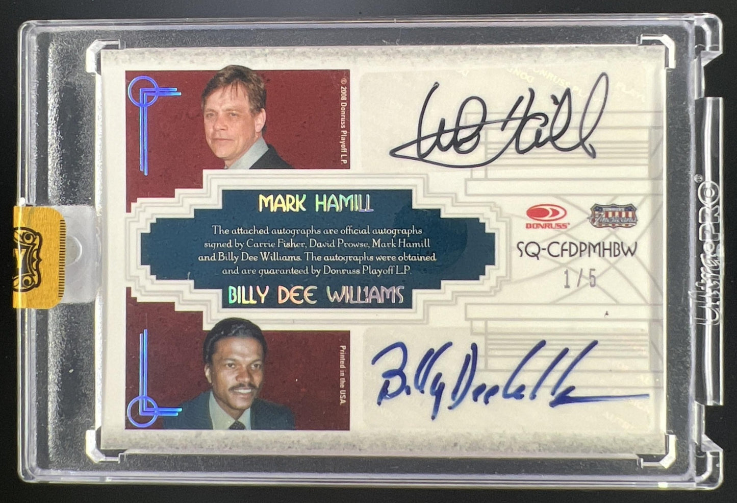2008 Donruss Celebrity Cuts Carrie Fisher David Prowse Mark Hamill Billy Dee Williams 1/5 #SQ-CFDPMHBW