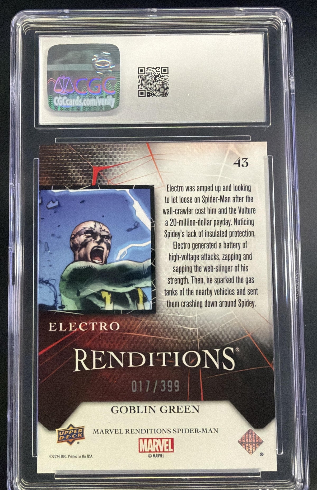 2024 Upper Deck Marvel Spider-Man Renditions Electro Goblin Green /399 #43 CGC 10