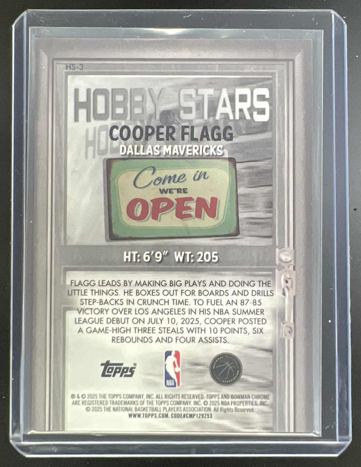 2025 Bowman Cooper Flagg Chrome Hobby Stars Green Refractor /99 #HS-3 RC Mavericks