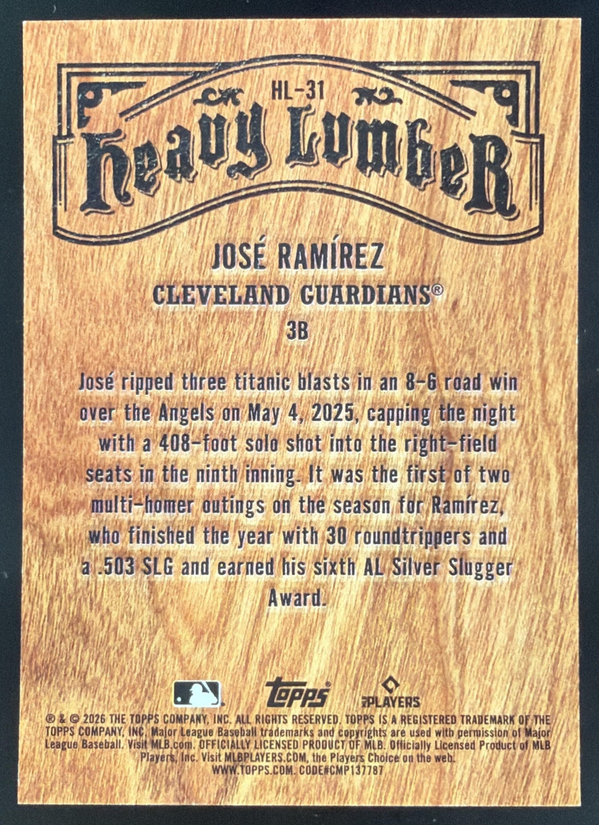 2026 Topps Series 2 Jose Ramirez Heavy Lumber #HL-31 SSP Cleveland Guardians SC4
