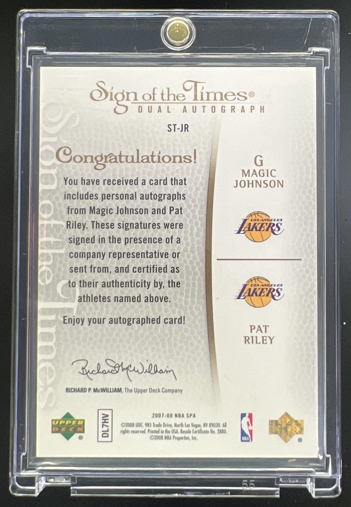 2007 Upper Deck SP Authentic Magic Johnson Pat Riley Sign of the Times Dual Auto /50 #ST-JR