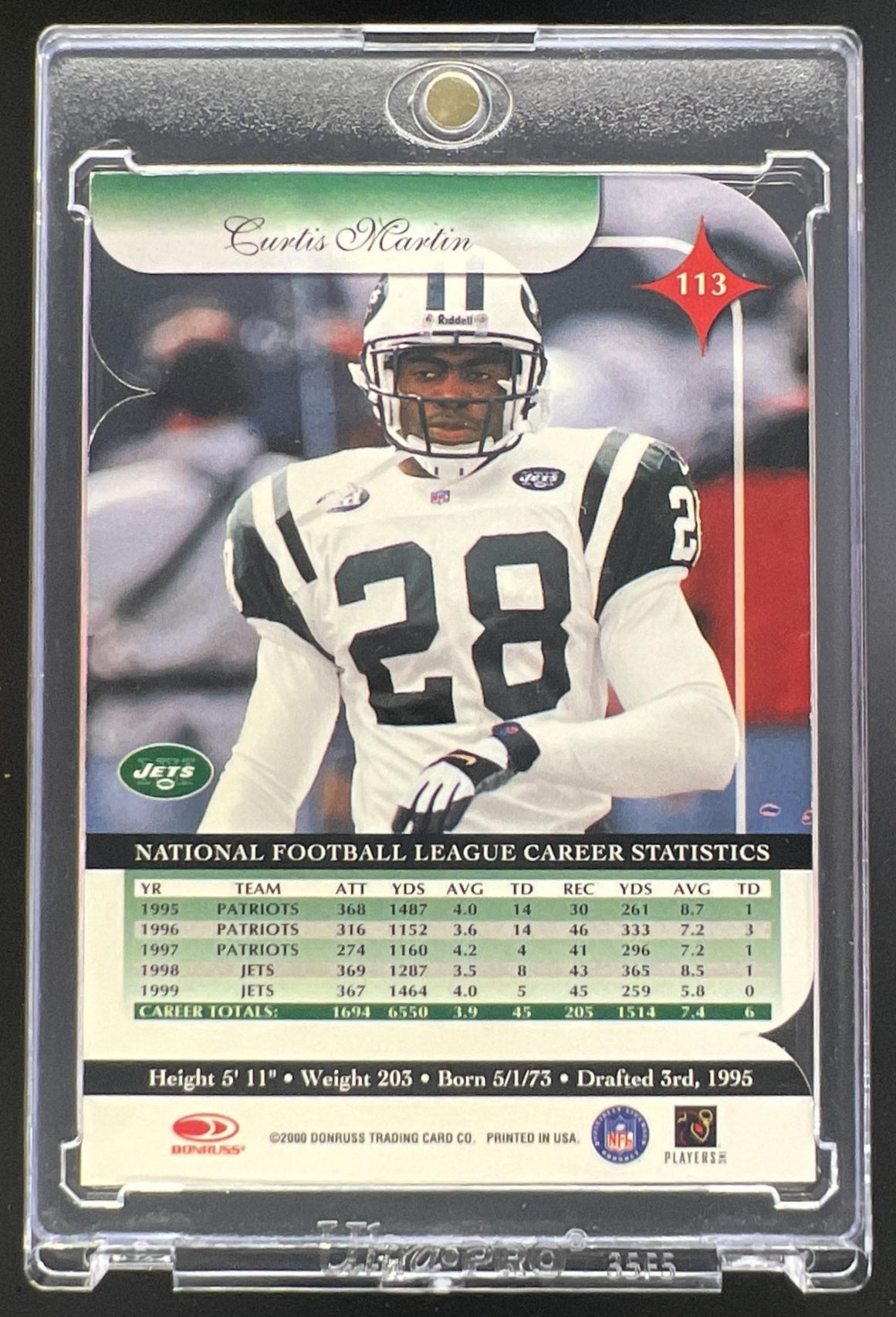 2000 Donruss Elite Curtis Martin Status Die-Cut /28 #113 New York Jets