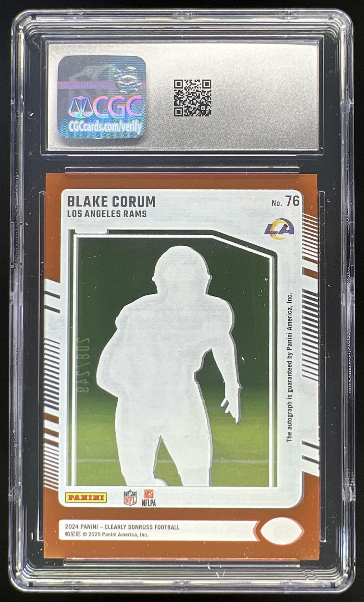 2024 Panini Clearly Donruss Blake Corum Rated Rookie Auto Orange /249 #76 Rams CGC 9