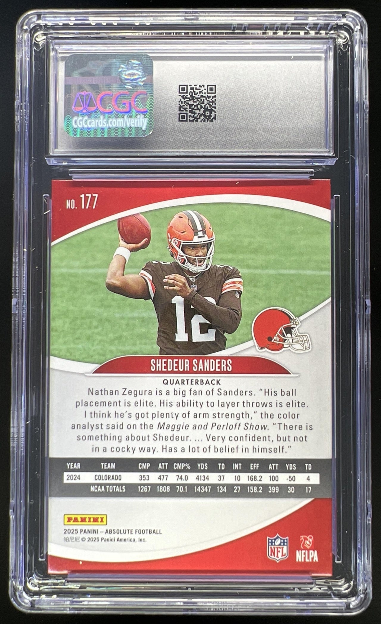 2025 Panini Absolute Shedeur Sanders Rookies Spectrum Red /199 #177 RC Browns CGC 10