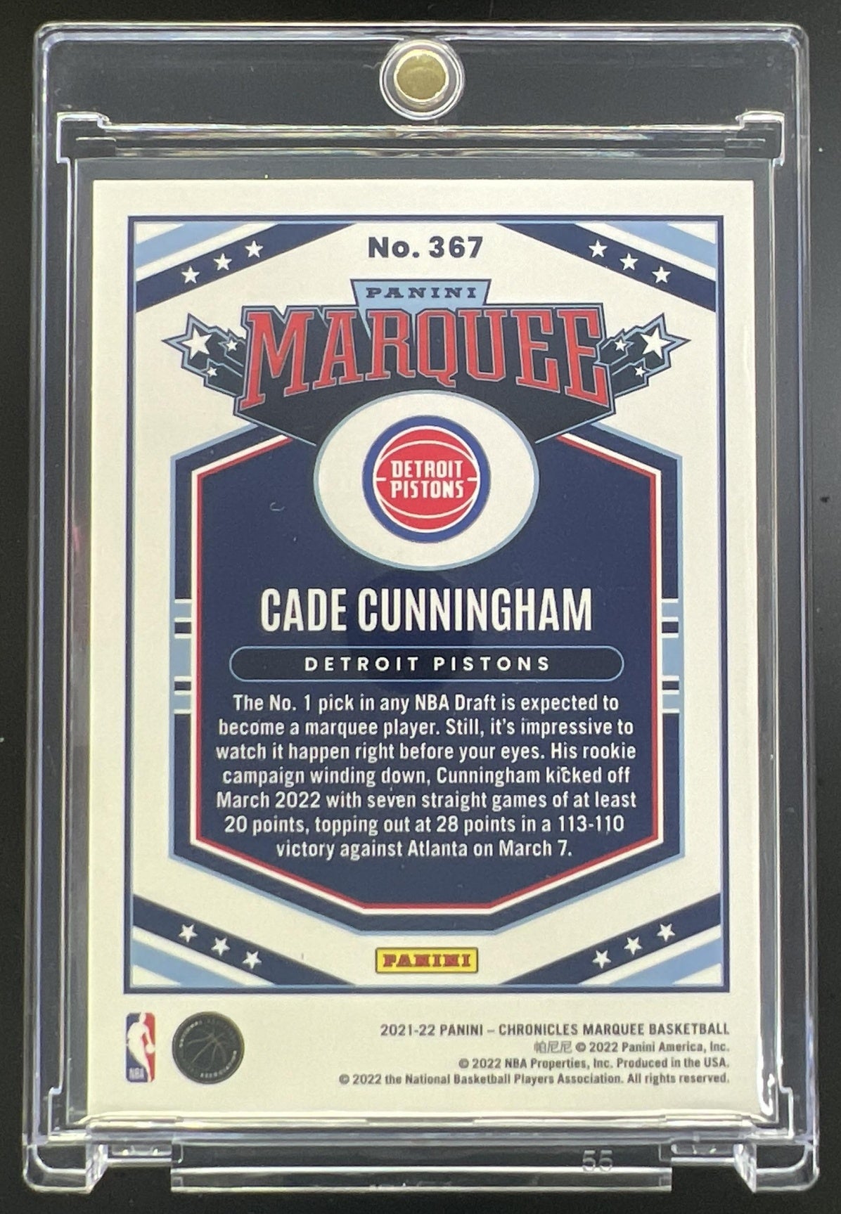 2021-22 Panini Chronicles Cade Cunningham Choice #367 RC Marquee Detroit Pistons