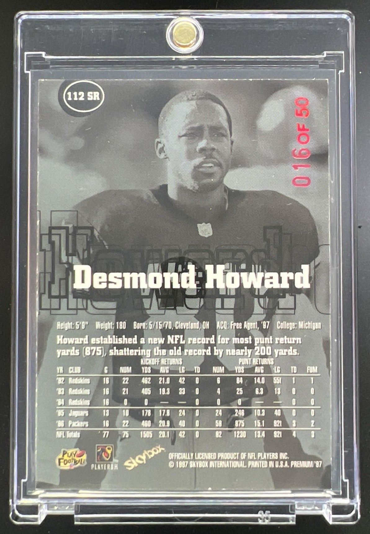 1997 Skybox Premium Desmond Howard Star Rubies /50 #112 Oakland Raiders