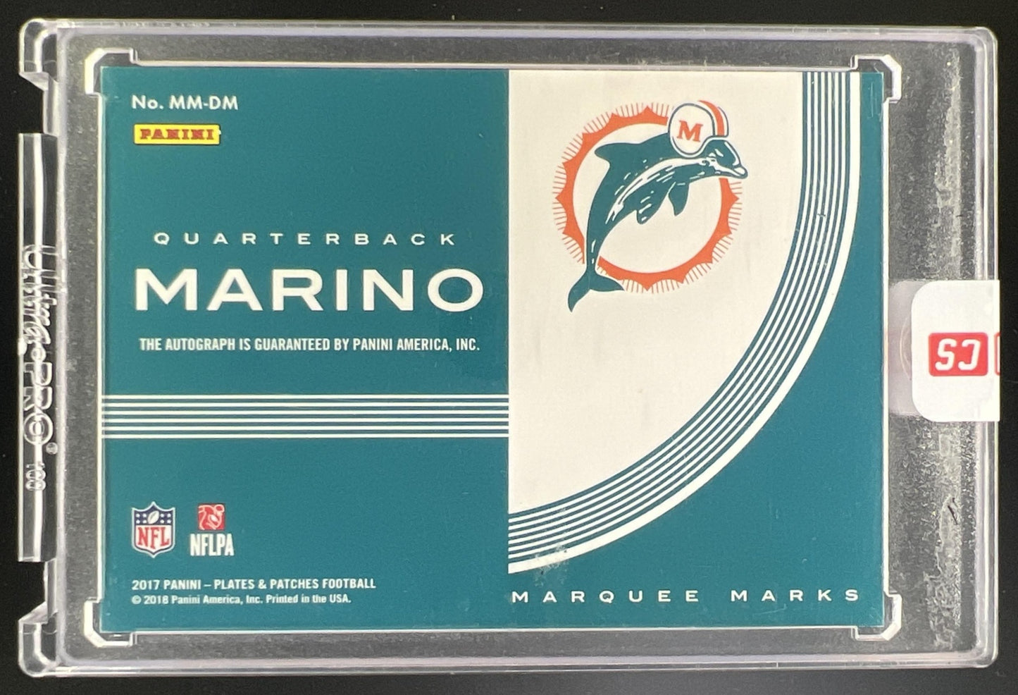 2017 Panini Plates & Patches Dan Marino Marquee Marks Auto 1/1 #MM-DM