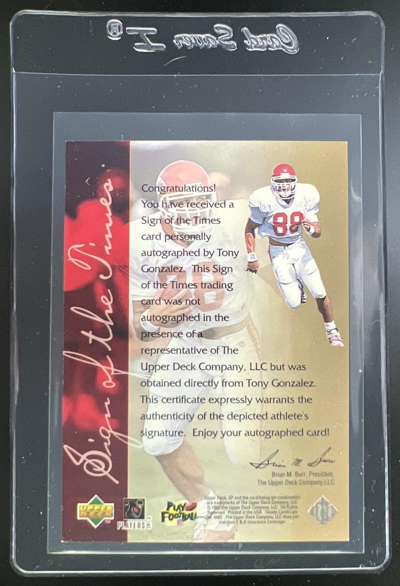 1997 Upper Deck SP Authentic Tony Gonzalez Sign of the Times Auto