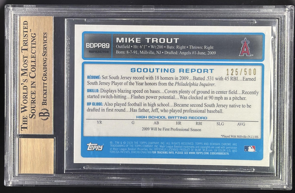 2009 Bowman Draft Picks & Prospects Mike Trout Chrome Refractor /500 #BDPP89 Auto Angels BGS 9.5