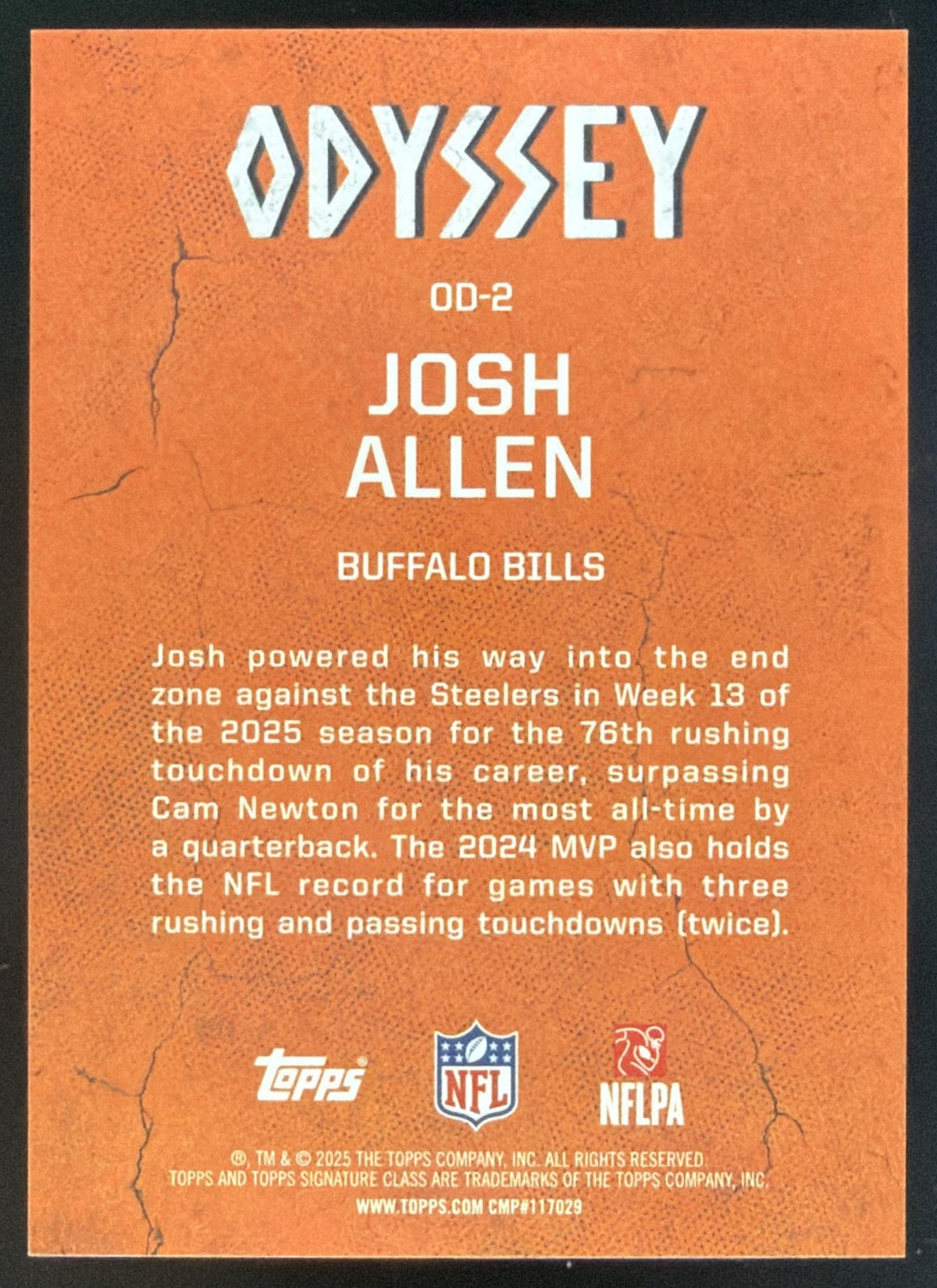 2025 Topps Signature Class Josh Allen Odyssey #OD-2 SSP Buffalo Bills SC2