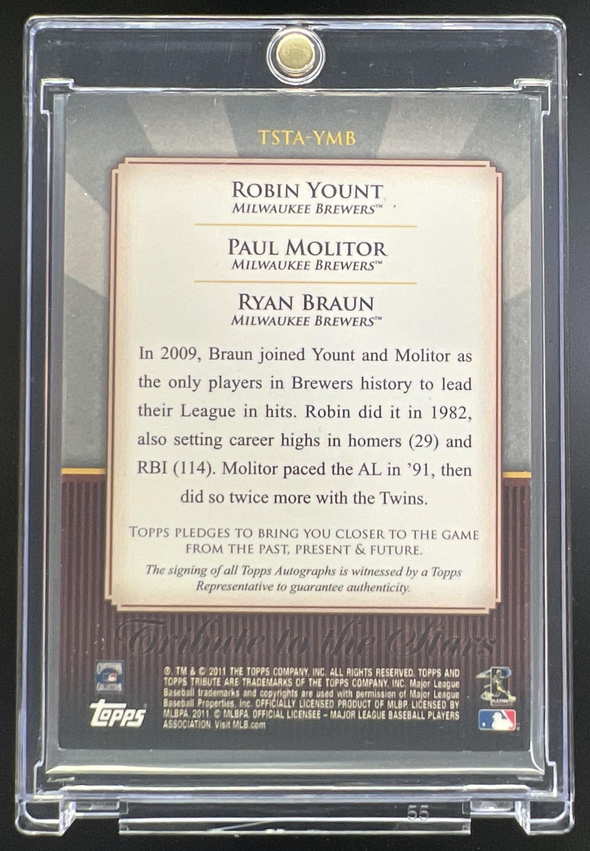 2011 Topps Tribute Robin Yount Paul Molitor Ryan Braun Triple Auto /24 #TSTA-YMB Brewers
