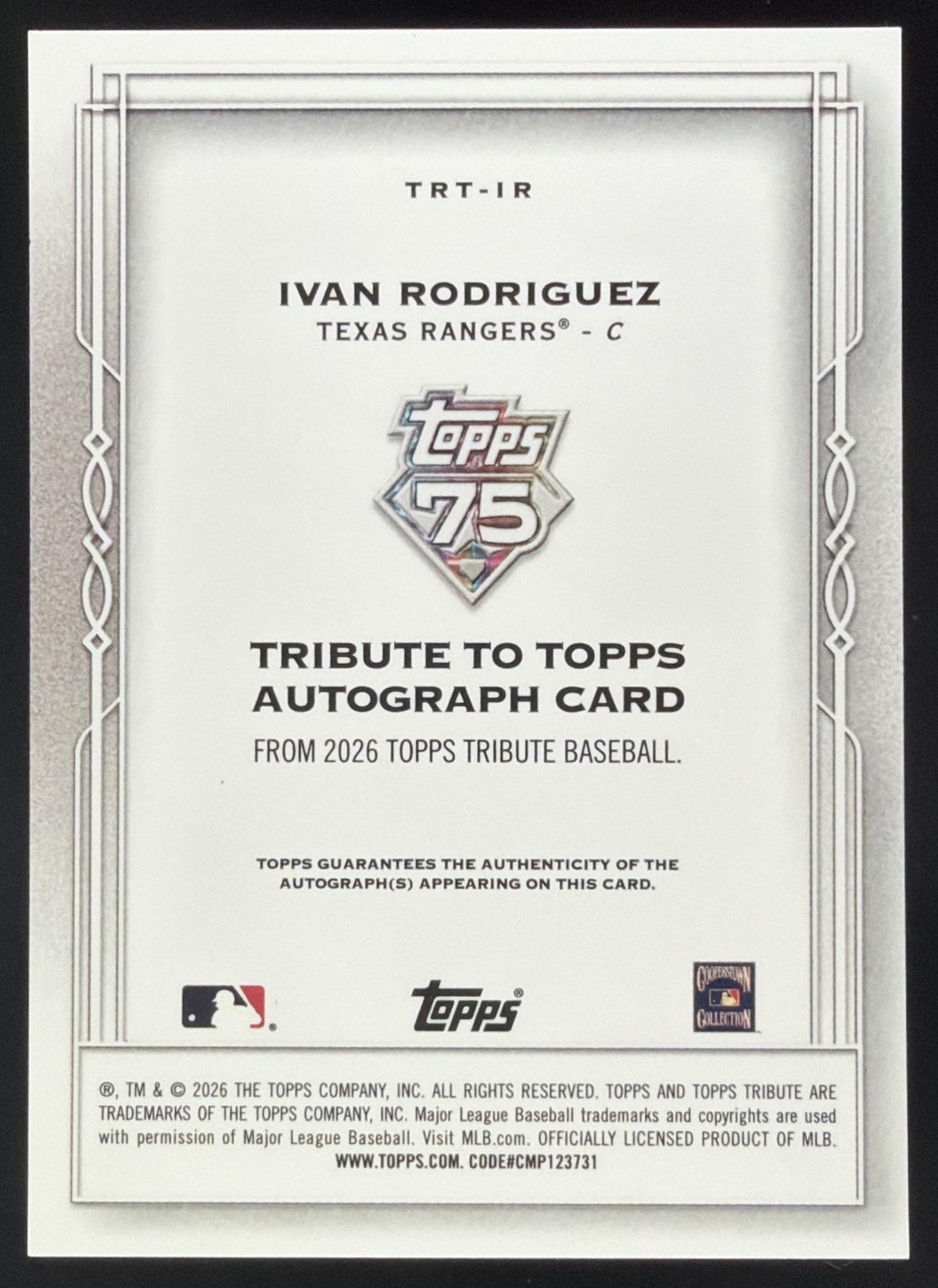 2026 Topps Tribute Ivan Rodriguez to Green /99 #TRT-IR Auto Texas Rangers SC4