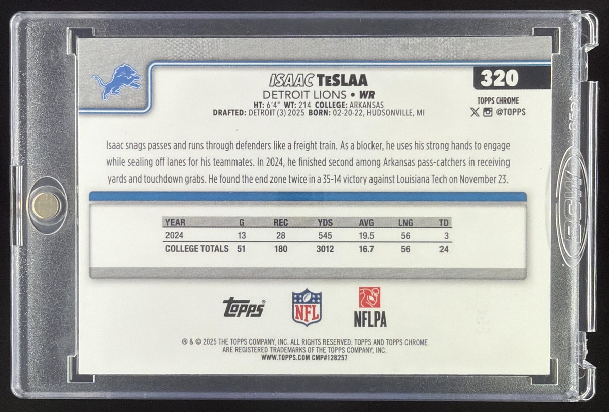 2025 Topps Chrome Isaac TeSlaa Rookie Green Refractor /99 #320 RC Detroit Lions
