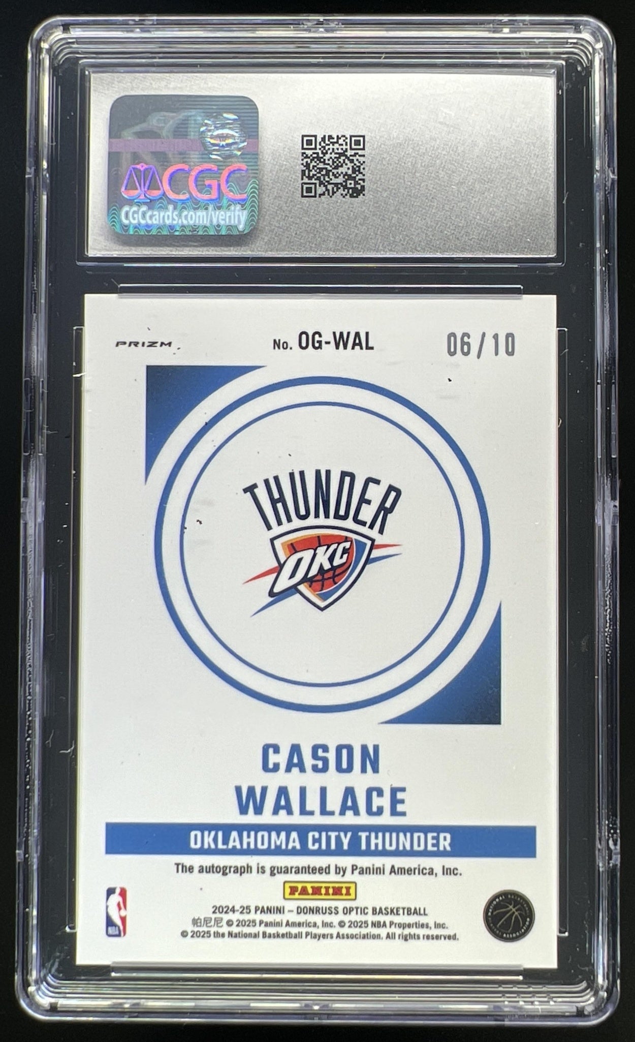 2024 Panini Donruss Optic Cason Wallace Opti-Graphs Gold /10 #OG-WAL Auto Thunder CGC 9