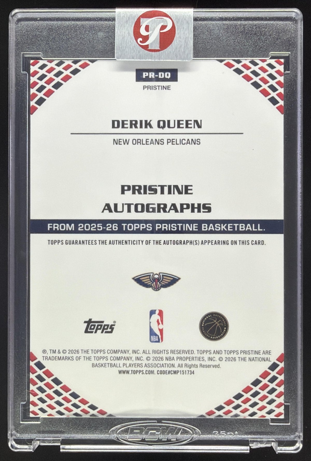 2025 Topps Pristine Derik Queen Rookie Auto Aqua /199 #PR-DQ RC Pelicans SC5