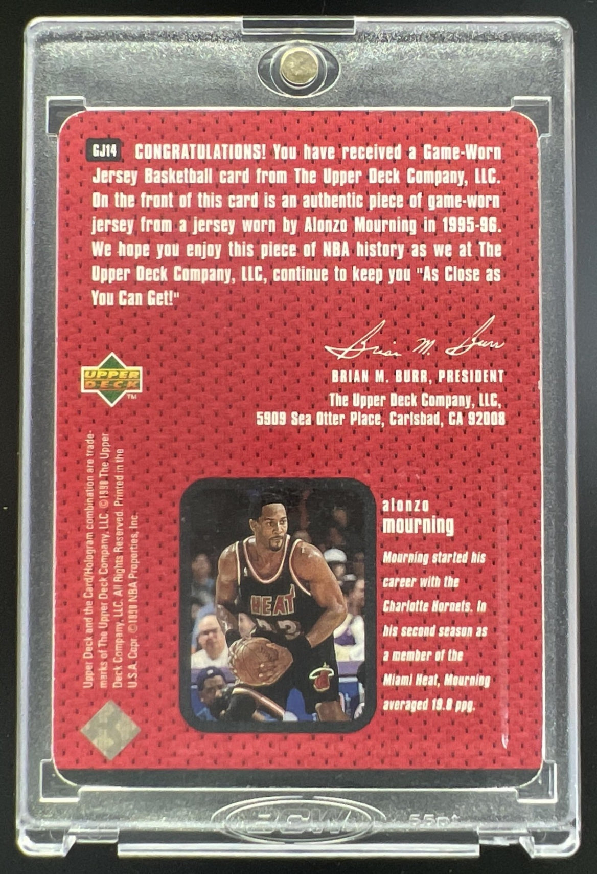 1998 Upper Deck Alonzo Mourning NBA Game Jersey Patch #GJ14