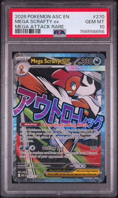 2026 POKEMON ASC EN-ASCENDED HEROES #270 MEGA SCRAFTY ex MEGA ATTACK RARE PSA 10