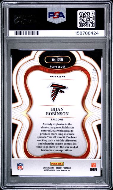 2025 PANINI SELECT #346 BIJAN ROBINSON WHITE PRIZM PSA 8 SC2