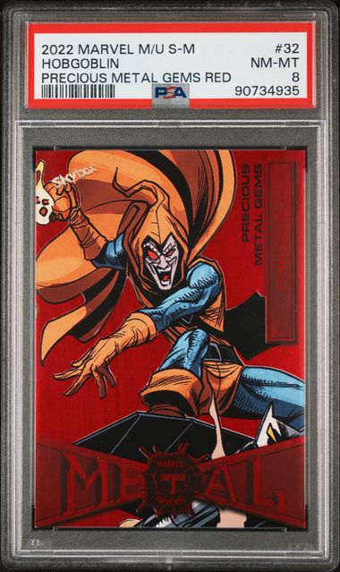 2022 SKYBOX MARVEL METAL UNIVERSE SPIDER-MAN #32 HOBGOBLIN PRECIOUS METAL GEMS RED PSA 8 SC7