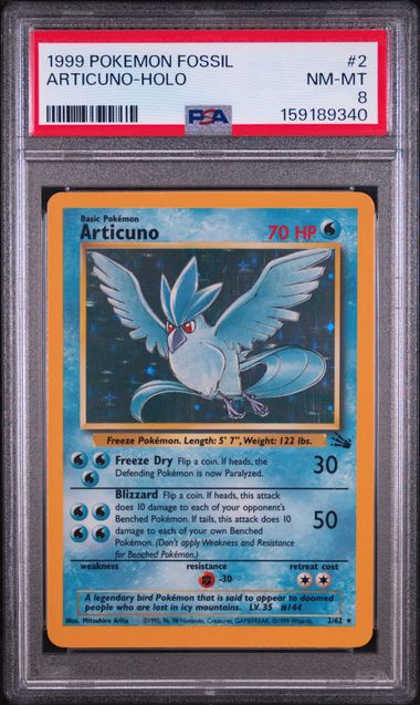 1999 POKEMON FOSSIL #2 ARTICUNO-HOLO PSA 8 SC1