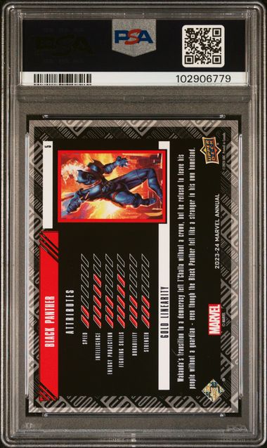 2023-2024 UPPER DECK MARVEL ANNUAL #5 BLACK PANTHER GOLD LINEARITY PSA 9 SC7