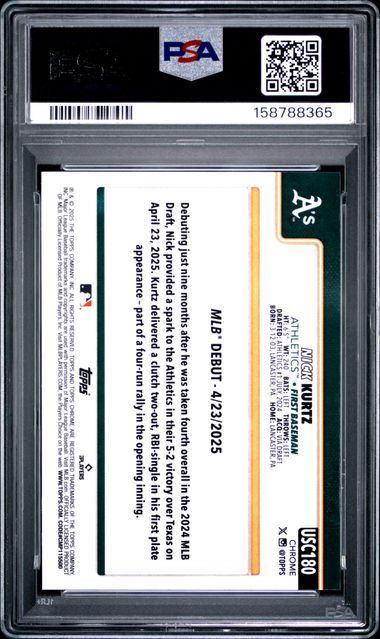2025 TOPPS CHROME UPDATE #180 NICK KURTZ SEPIA REFRACTOR PSA 8 SC4