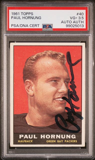 1961 TOPPS #40 PAUL HORNUNG PSA 3.5 AUTO AUTH