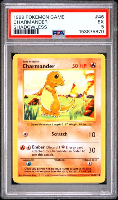 1999 POKEMON GAME #46 CHARMANDER SHADOWLESS PSA 5 TA9448