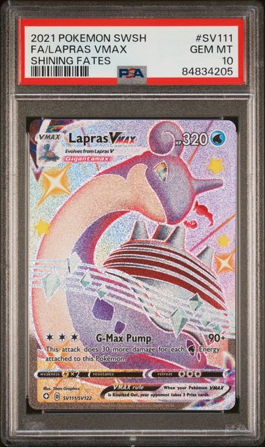 2021 POKEMON SWORD &amp; SHIELD SHINING FATES #SV111 FA/LAPRAS VMAX SHINING FATES PSA 10