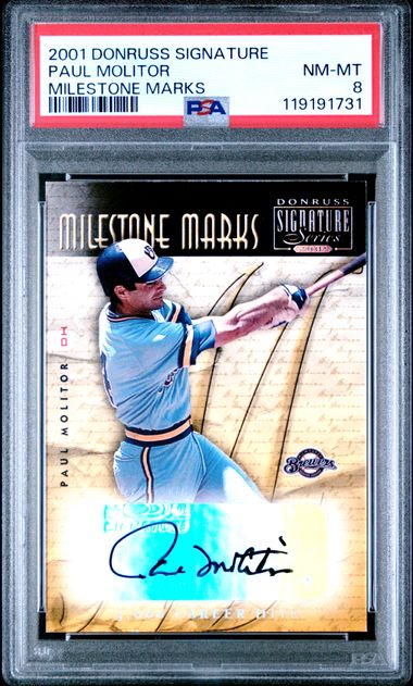 2001 DONRUSS SIGNATURE MILESTONE MARKS PAUL MOLITOR MILESTONE MARKS PSA 8