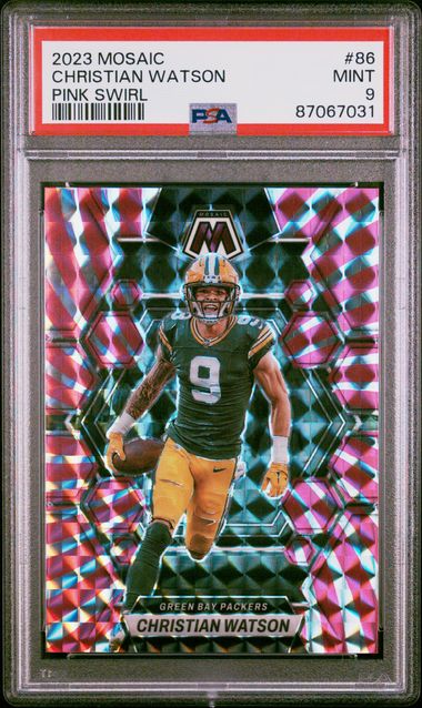 2023 PANINI MOSAIC #86 CHRISTIAN WATSON PINK SWIRL PSA 9