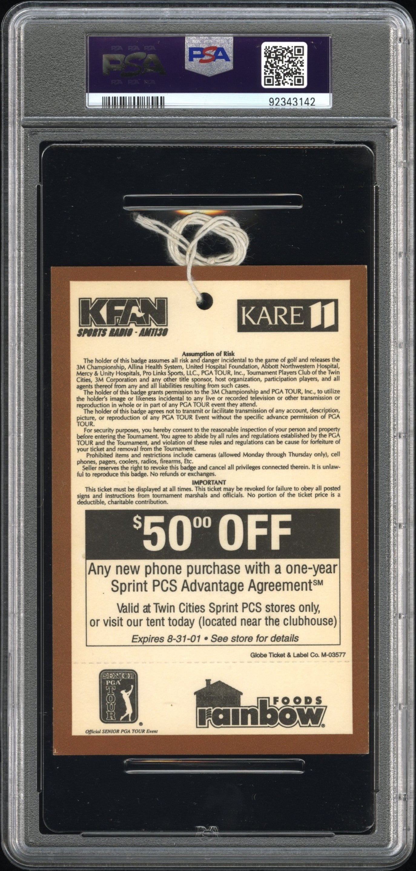 2001 3M Golf Championship Arnold Palmer, Hale Irwin, Jim Thorpe Signed Resident Pass PSA/DNA Authentic