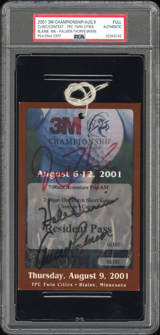 2001 3M Golf Championship Arnold Palmer, Hale Irwin, Jim Thorpe Signed Resident Pass PSA/DNA Authentic