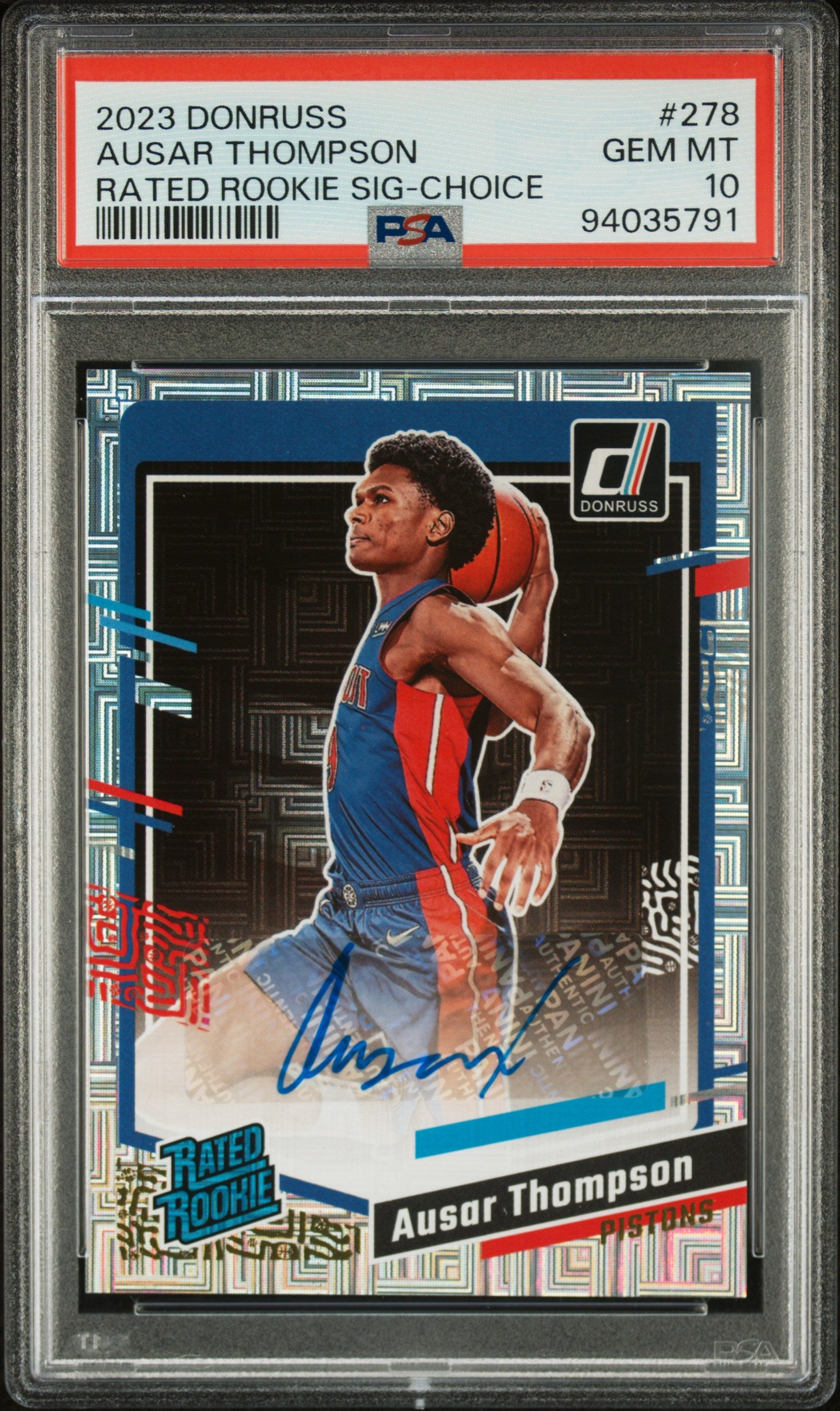 2023 Panini Donruss Ausar Thompson Rated Rookie Choice Auto #278 PSA 10 RC