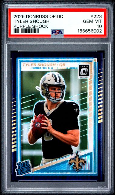 2025 PANINI DONRUSS OPTIC #223 TYLER SHOUGH PURPLE SHOCK PSA 10