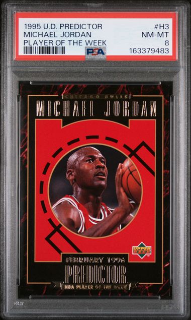 1995 UPPER DECK PREDICTOR PLAYER OF THE WEEK #H3 MICHAEL JORDAN PLAYER OF THE WEEK PSA 8